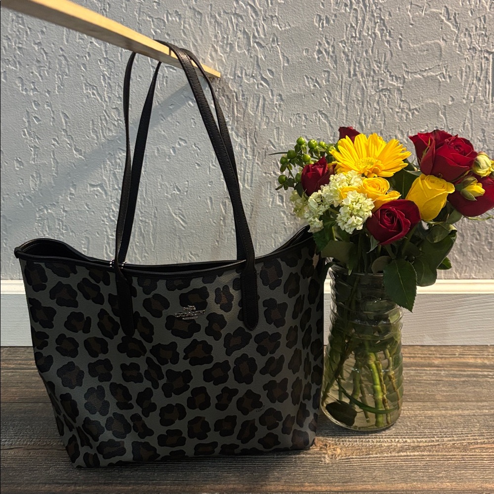 Coach Leopard Print Tote Bag - Brown and Black